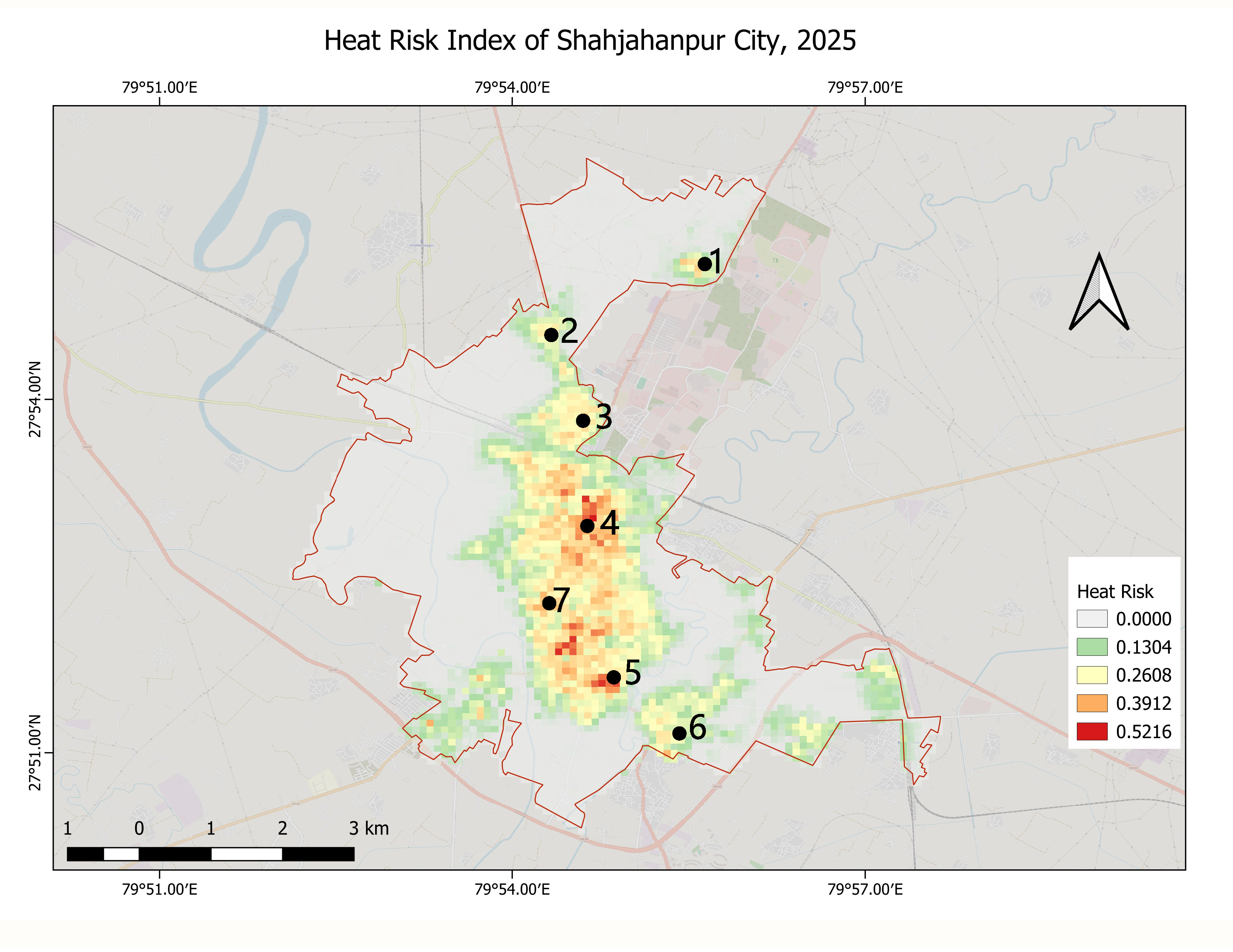 Heat Risk Index with 7 identified hotspot zones